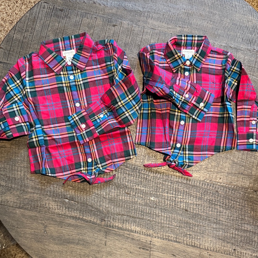 NWT Jcrew CrewCuts Pink Plaid Sisters Shirt Set - sz 2 & 4/5